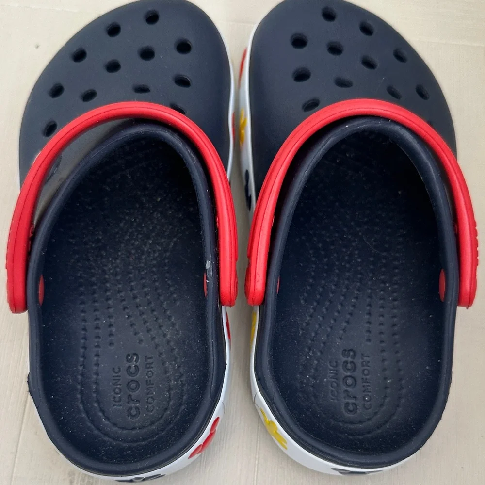CROCS Kids Black Clogs with Red Strap and Multicolor Mickey Trim - Picture 6 of 7